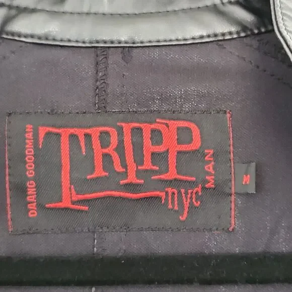 VTG TRIPP NYC Black Trench Coat Jacket Punk Gothic Hellraiser Bondage Men's M - Picture 3 of 16